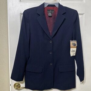Carole Little Navy Lapel Professional Blazer Suit Jacket Red Lining Size 10 NWOT